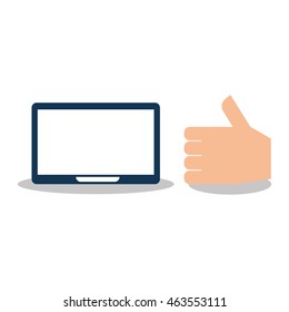 thumb up tablet device icon, vector illustration