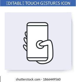 Thumb tap hand gesture line icon. Tap on screen. Finger click. Multitouch gestures for smartphone use. Touchscreen technology.User interface action concept.Isolated vector illustration.Editable stroke