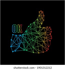 Thumb up and text ok in abstract design. No transparencies or other effects in file, only blends. Vector illustration. EPS10.