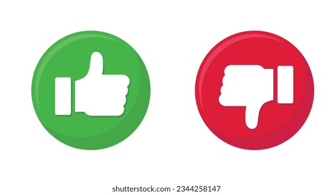 Thumb up and thumbs down flat icons. Vector illustration isolated on white background.