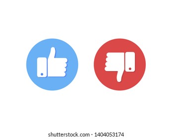 Thumb up thunb down blue and red color white background internet symbol good or bad work. Flat design. EPS 10