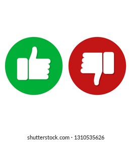 Thumb up thunb down green and red color white background internet symbol good or bad work. Flat design EPS10