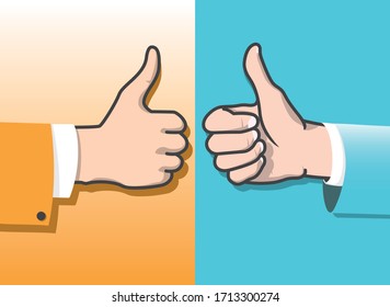 Thumb up from two angles. Outside and inside. Full color vector illustration.