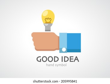 The thumb under the bulb light in the hand icon