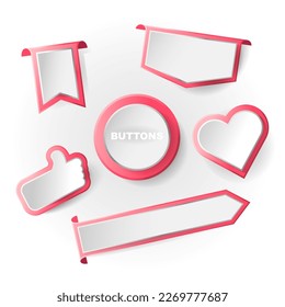 Thumb up, arrow, button and heart icon on white background. Like and love icon. Blank web buttons for website or app and mobile app. Social media notification icon. Vector Illustrations
