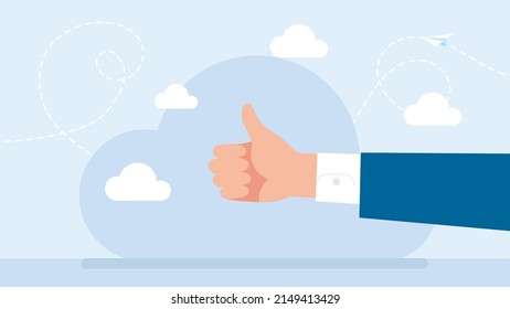Thumb Up. Aye. Businessman agrees. Finger up. A man raised her finger up as a sign of agreement. Coordination of actions. Hand Thumb Up. Concept of consent. Flat Style. Vector business Illustration.