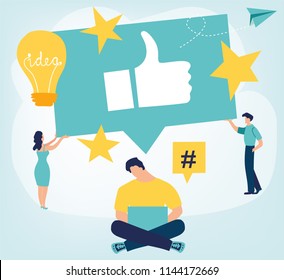 Thumb Up. Best performance, score five points. people leave reviews and comments that successful work is the highest score, the hand shows the gesture a class. Business concept in flat cartoon design