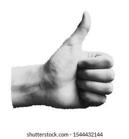 Thumb Up. Close Up Human Hand. Vector Halftone Part Of Body