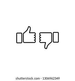 thumb up, thumb down, hand vector icon isolated on white background. icon approval, not approval, vote for and against, quality mark, yes, no