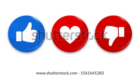 Thumb up, down and heart icon. Vector like, dislike and love icon. Ready like, dislike and love button for website and mobile app. Vector illustration.