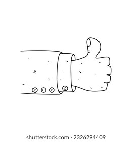 Thumb up. Hand drawn doodle style. Vector illustration isolated on white. Coloring page.