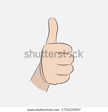 Thumb up, hand gesture shows class, cool, great, praise. Vector image.