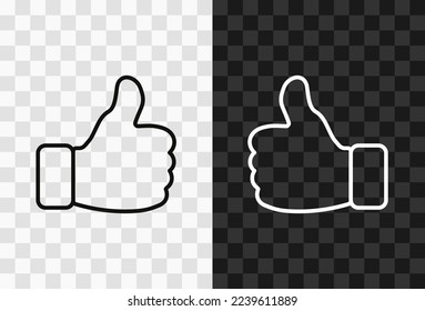 Thumb up, high quality vector editable line icon. Thumb up outline icon isolated on dark and light transparent backgrounds for UI design.
