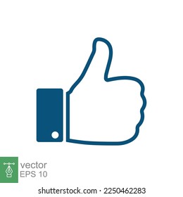 Thumb up, like icon. Simple flat style. Hand thumbs up line blue color, filled outline, social media concept. Vector illustration design isolated on white background. EPS 10.