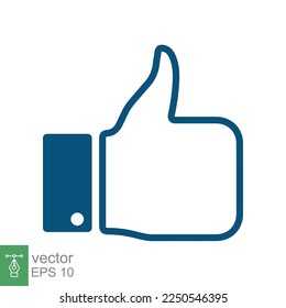 Thumb up, like icon. Simple flat style. Hand thumbs up line blue color, filled outline, social media concept. Vector illustration design isolated on white background. EPS 10.