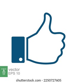 Thumb up, like icon. Simple flat style. Hand thumbs up line blue color, filled outline, social media concept. Vector illustration design isolated on white background. EPS 10.