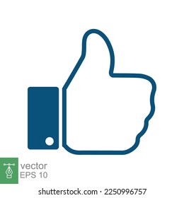 Thumb up, like icon. Simple flat style. Hand thumbs up line blue color, filled outline, social media concept. Vector illustration design isolated on white background. EPS 10.