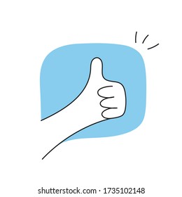 Thumb up. Ok, social media like, appreciation, feedback, positive assessment, recommend button in social networking service. Flat line vector cartoon design style in light colors.