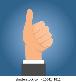 thumb up, ok, vector isolated illustration of a man's hand in a business suit, a sign of success