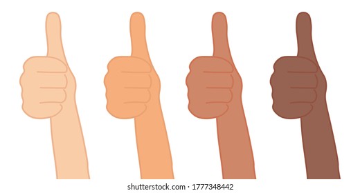 Stumm hoch. Positives Feedback-Konzept. Viele ethnische Gruppen. Einzige Vektorgrafik.
