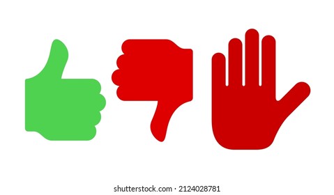Sube, baja el pulgar, deja el gesto. Ilustración vectorial plana aislada en fondo blanco.