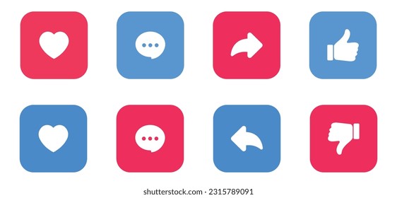 Thumb up,heart ,comment,share icon. Vector like and love,comment,share icon. Ready like and love button for website and mobile app.EPS 10