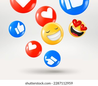 Arriba, corazones y emojis sonrientes cayendo. 3.ª ilustración vectorial