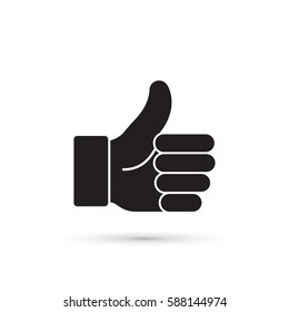 Thumb up vector black icon isolated on white.
