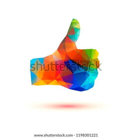 thumb up vector geometric colorful icon on white background