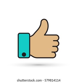 Thumb up vector icon. Flat color symbol on white background.