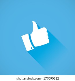 Thumb up vector icon flat design with long cool shadow