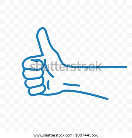 Thumb up vector icon or hand finger up like gesture of sketch line