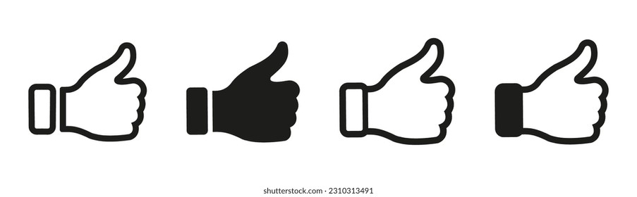 Thumb up vector icon. Like sign. Finger up and down for comunication in social media. Follow, yes, ok black outline signs.