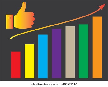 Thumb Up vector icon. multi color, rounded angles, and Sales Growth chart graph for present business finance.