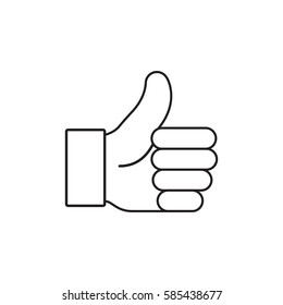 Thumb up vector icon outline isolated on white.