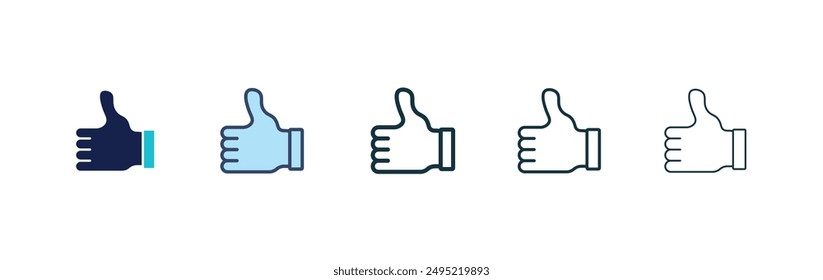 Thumb up vector icon set black filled and outlined style.