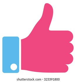 Thumb Up vector icon. Style is bicolor flat symbol, pink and blue colors, rounded angles, white background.