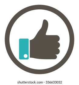Thumb Up vector icon. Style is bicolor flat rounded symbol, grey and cyan colors, rounded angles, white background.