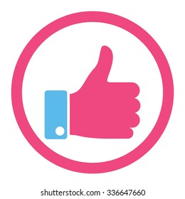 Thumb Up vector icon. Style is bicolor flat rounded symbol, pink and blue colors, rounded angles, white background.