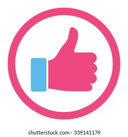 Thumb Up vector icon. Style is bicolor flat rounded symbol, pink and blue colors, rounded angles, white background.