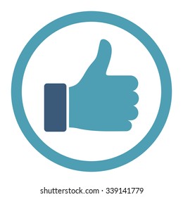 Thumb Up vector icon. Style is bicolor flat rounded symbol, cyan and blue colors, rounded angles, white background.