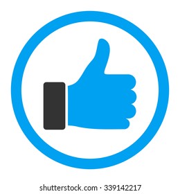 Thumb Up vector icon. Style is bicolor flat rounded symbol, blue and gray colors, rounded angles, white background.