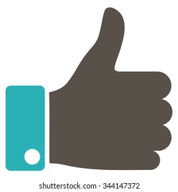 Thumb Up vector icon. Style is bicolor flat symbol, grey and cyan colors, rounded angles, white background.