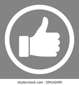 Thumb Up vector icon. Style is flat rounded symbol, white color, rounded angles, gray background.