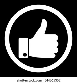 Thumb Up vector icon. Style is flat rounded symbol, white color, rounded angles, black background.