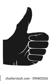 Thumb up vector icon. Symbol Like. Silhouette image in dark gray color.