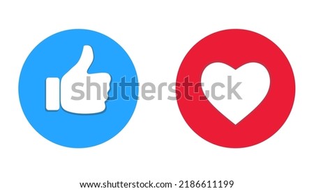 Thumb up vector illustration and heart icon. Vector love and love icon. Like and love button ready for website and mobile app.