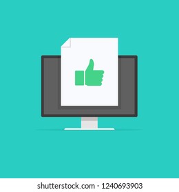 Thumb up vector. Social media concept in monitor. Vector illustration.