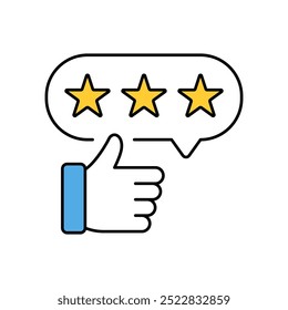 Voto del pulgar hacia arriba con 3 estrellas sobre fondo transparente