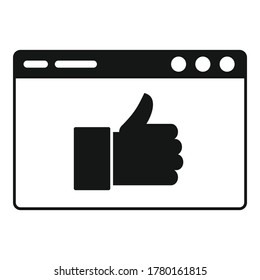 Drehen Sie das Symbol der Webseite nach oben. Einfache Illustration von Daumen-up-Webseiten, Vektorsymbol für Webdesign einzeln auf weißem Hintergrund